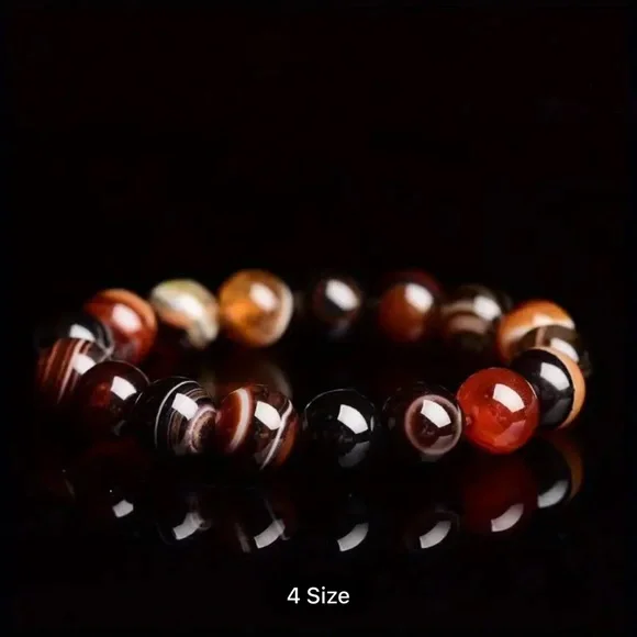 1pc Sardonyx Carnelian Crystal 10mm Round Bead Healing Balance Bracelet - Picture 2 of 4
